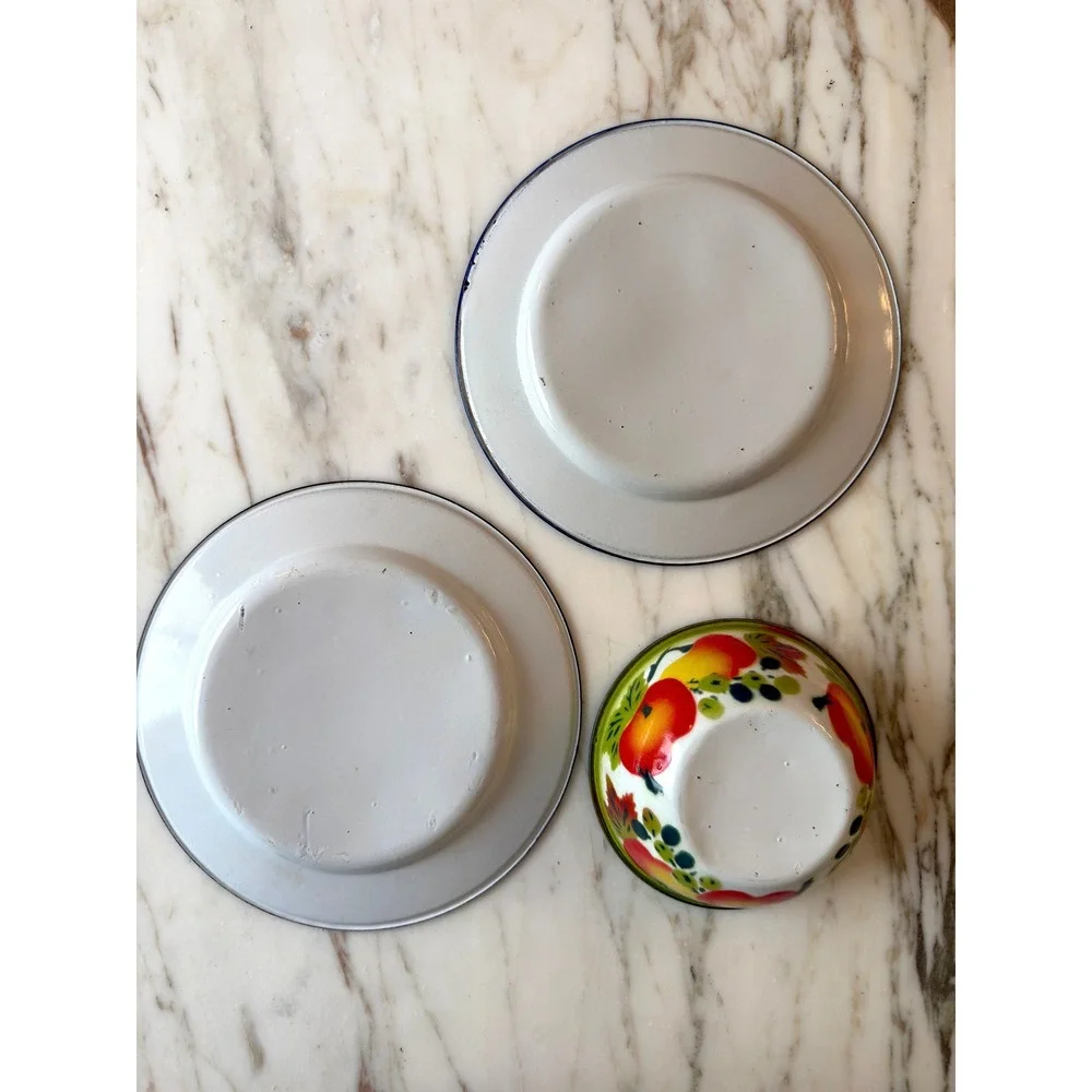 Vintage Mid Century Enamelware Fruit Dish Set of 6 Fall Kitchen Decor